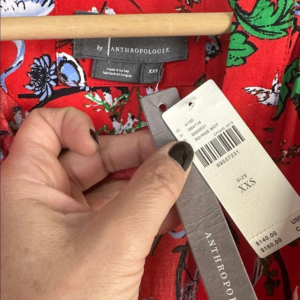 NEW Anthropologie Somerset Mini Cotton Dress Red Bird Floral Print Pockets XXS - Picture 14 of 16